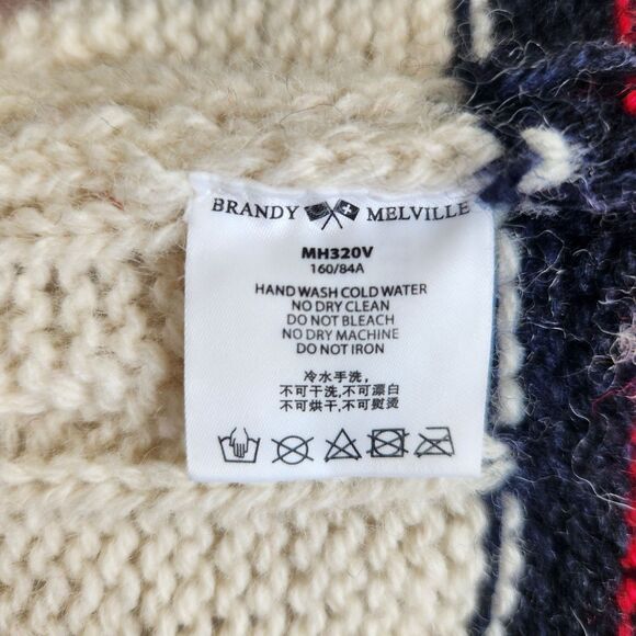 Brandy Melville Wool Blend Cable Knit Sweater-V Neck-Stripe Trim-Varsity-Prep-OS - Picture 10 of 12